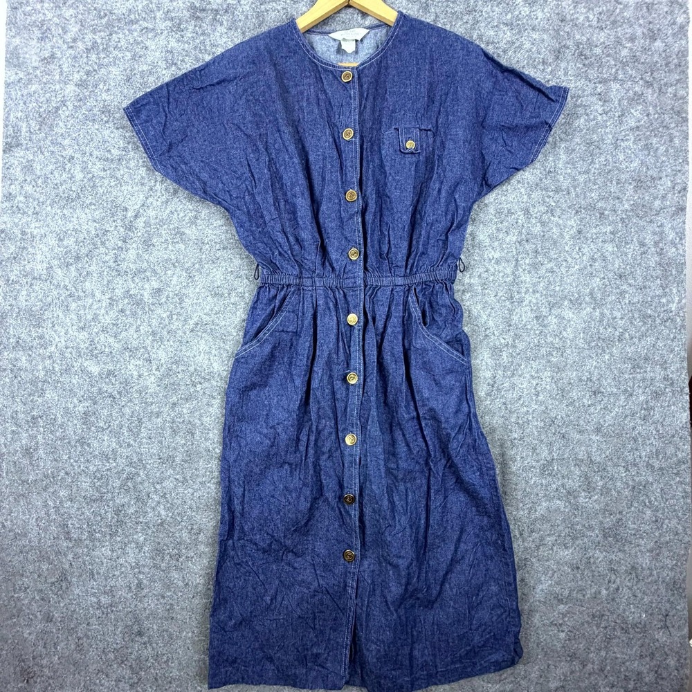 Vintage Blair Boutique Denim Shirt Dress Womens 14 Blue Modest Button Front 90s